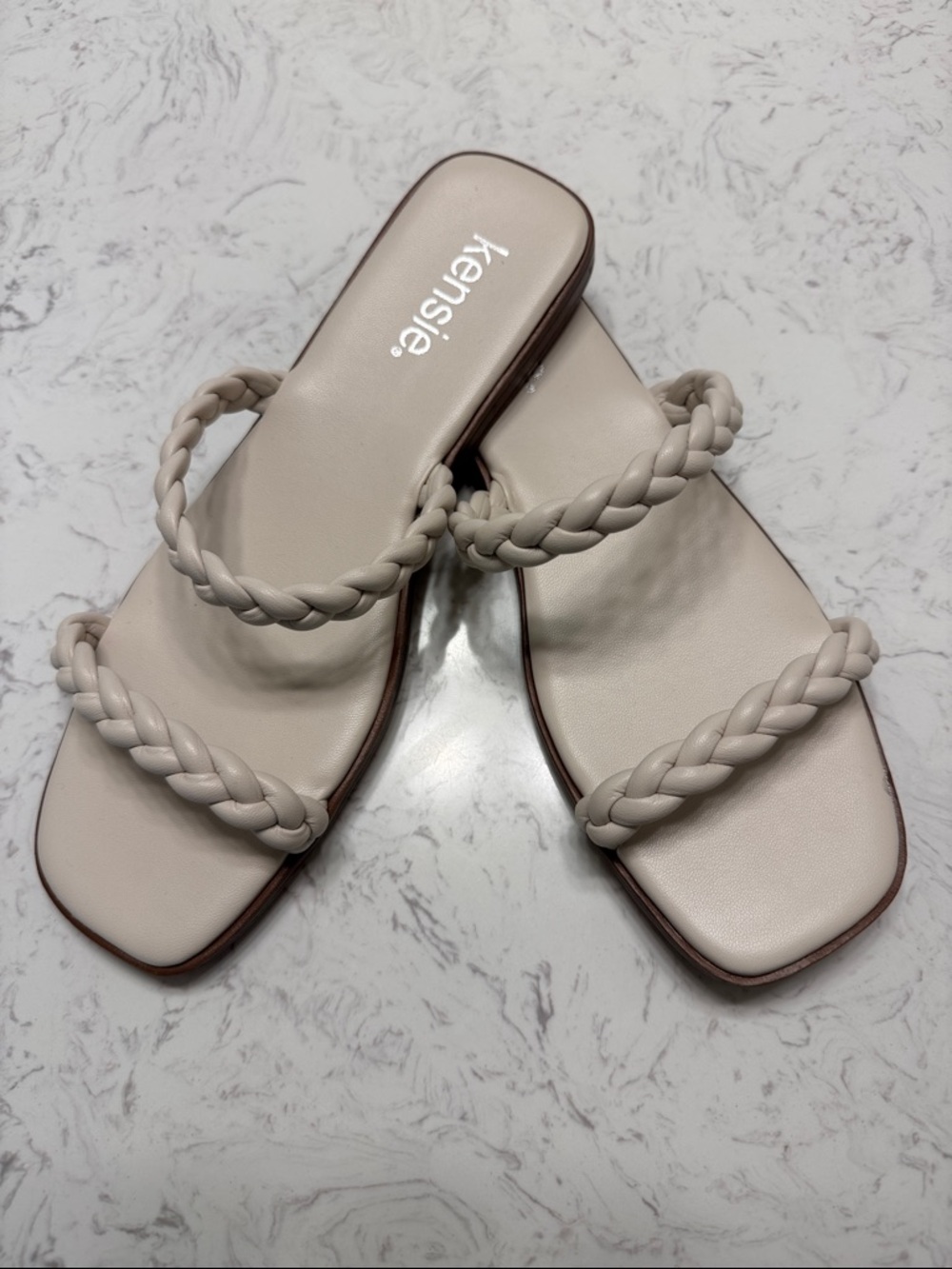 Kensie Braided Double-Strap Sandals in Cream